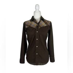 Vintage 70s Montgomery Ward brown western cowboy cowgirl button down shirt, 16